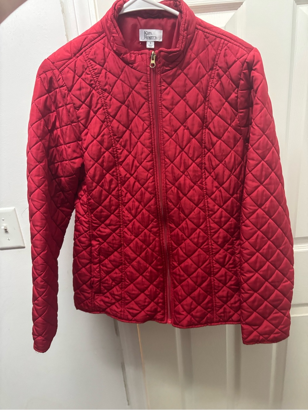 Kim Rogers Red Diamond-Quilt Zip Jacket